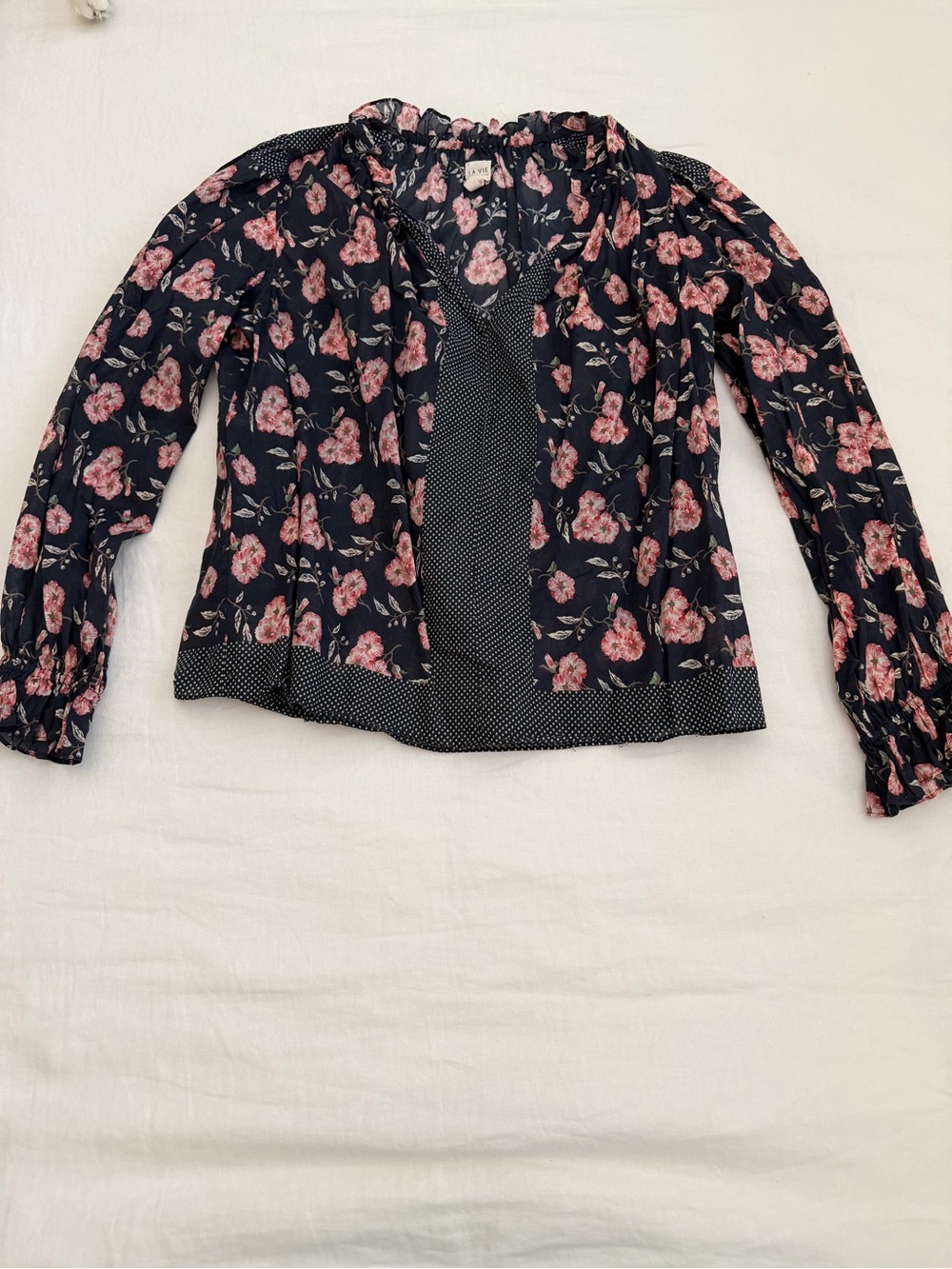Rebecca Taylor Navy Floral Blouse with Pink Blooms